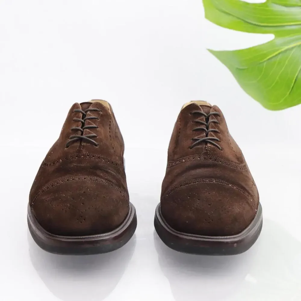 Mezlan Mens Solana Oxfords Size 9.5 Brown Suede Dress Shoe Cap Toe Brogue Vibram